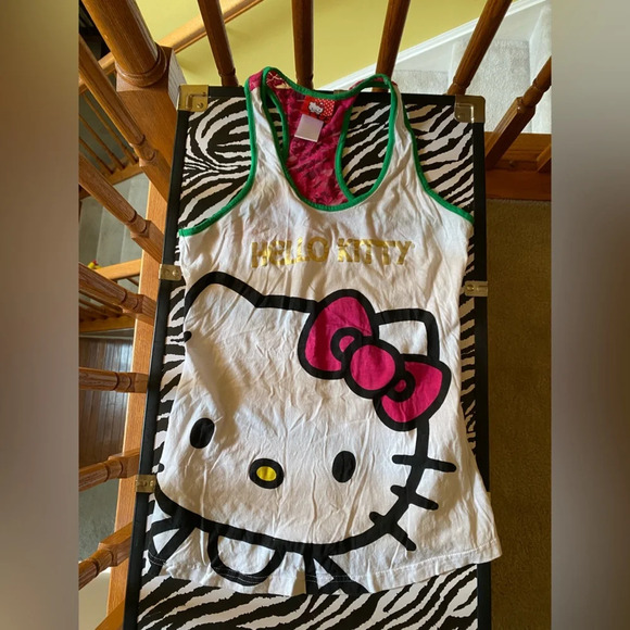 Sanrio Vintage Hot Topic Hello Kitty Pajama set RARE rainbow stitching lace tank - Picture 6 of 16